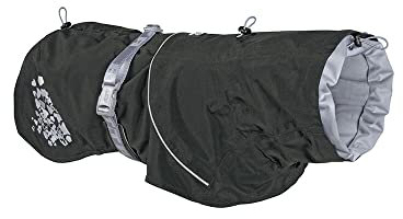 Hurtta Monsoon Hunderegenmantel, Wasserdicht Regenjacke für Hunde mit Reflektoren, Schwarz 45 cm