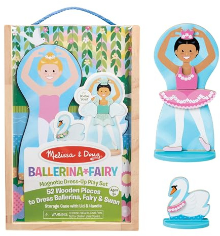 Melissa & Doug Ballerina And Fairy Magnetic Dress-Up Double-Sided Wooden Doll And Swan Pretend Play Set (52 pcs)