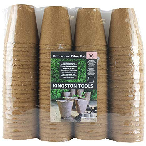 Kingston Tools Round Fibre Pots 8cm Gardening Pot — Peat-Free Biodegradable Wood Pulp — Ideal for Seeds, Seedlings and Cutting Pack of 96