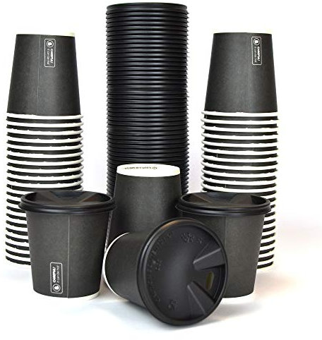 IMBALLAGGI 2000 PZ 100 Verre en papier 4 OZ noir café + 100 Couvercle noir avec bec verseur