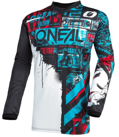 O'NEAL | Motocross-Jersey Langarm | Kinder | MX Enduro | Gepolsterter Ellbogenschutz, V-Ausschnitt, atmungsaktiv | Element Youth Jersey Ride | Schwarz Blau | Größe XL