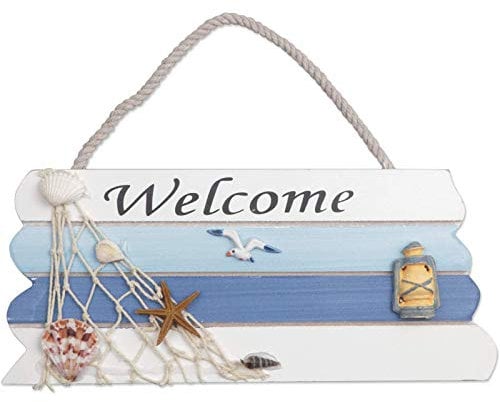 Willkommensschild holz draußen, strandart hängendes welcome schild holz, willkommensschild deko, holzschild willkommen für hochzeit weihnachten neujahr party wand tür dekoration, 26.5 * 11.5 cm