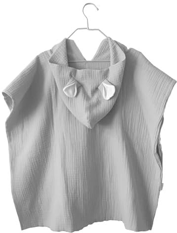 MIMUSELINA Badeponcho Baby – Badeponcho Kinder aus Musselin – Leichter und Saugfähiger Poncho, Schnelltrocknend – Bademantel Kinder (Grau)