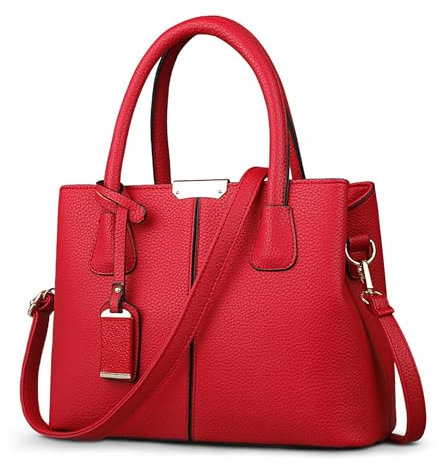 VARLIVOO Borsa da Donna Elegante Borse a Mano Tracolla con Ciondolo Moda in Pelle PU Grande Borsetta per lo Shopping Viaggio Lavoro Ufficio (Bordeaux)