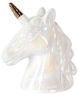 Hosoncovy Ceramic Unicorn Piggy Bank Coin Bank Money Box Children Bedroom Decoration Birthday Gifts (White)