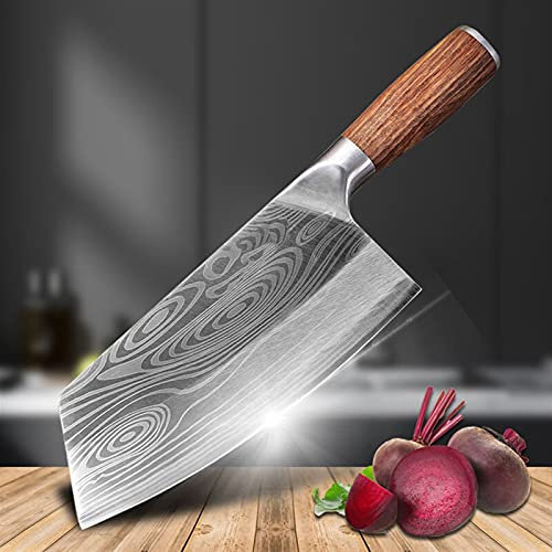 DZCP Cuchillo de Cocina Cuchillo de Cocina Damasco Patrón láser Chino Cuchillo de Chef de Acero Inoxidable Cuchillo de carnicería Cuchillo de Carne con Mango de Madera (Color : Kitchen Knife)