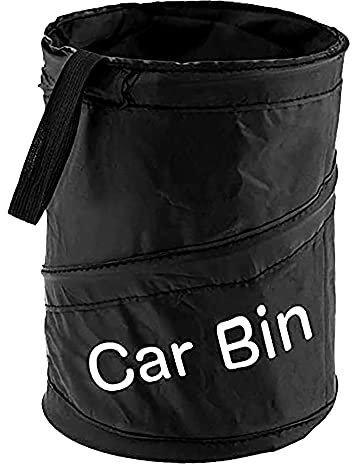 KAV Foldable and Water Resistant Collapsible Car Bin with Hanging Holder | Mini Garbage, Rubbish and Trash Can, Litter Storage and Collection- Pop up, Pack of 1 (Black)