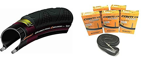 Continental Unisex's Grand Prix 4 Season Tyre, Black, 700 x 25 C & Race 28 700 x 20-25c Road Bike Inner Tubes - 60mm Presta Valve (Pack of 5) - with Ano Adapters