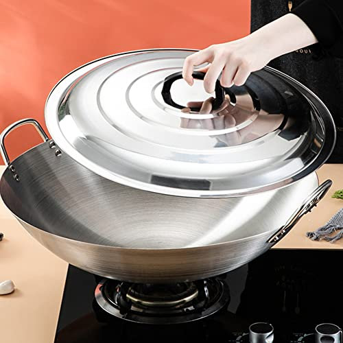 MNSSRN Wok de très Grande Taille, Acier Inoxydable Poêle antiadhésive Facile à Nettoyer Cuisinière à gaz Cuisinière à Induction Universelle Wok à Deux poignées,B,60CM