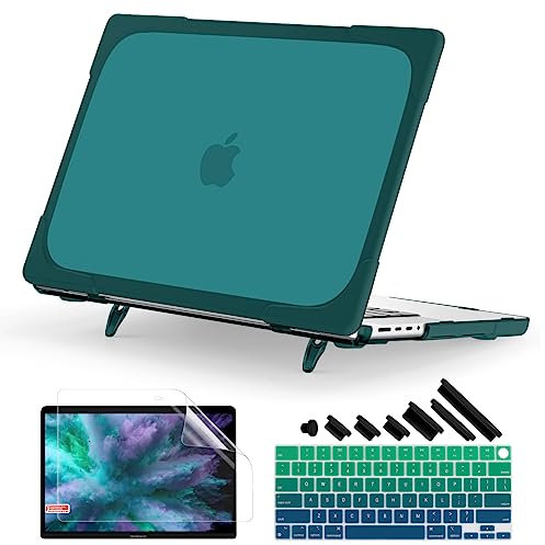 Batianda Compatible with New MacBook Pro 14 inch Case 2024 M4 2023 2021 Release with M3 M2 Pro/Max Chip, Heavy Duty Protective Plastic Hard Shell with Fold Kickstand & Keyboard Cover, Deep Teal
