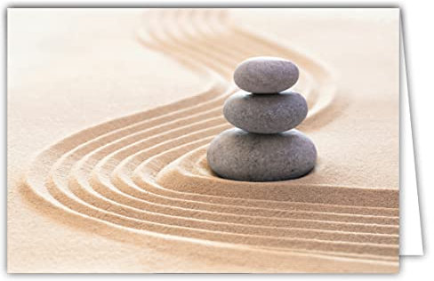 Afie 68-4012 White Inner Card with Envelope - Pebbles Pebbles Sand Garden Zen Meditation Relax Positive Energy Forces of Nature For You Happy Birthday, Happy Party, Thank You Courage