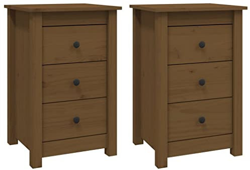 vidaXL 2X Mesitas de Noche Aparador Auxiliar Armario Cama Dormitorio Habitación Organizador Almacenaje Madera de Pino Marrón Miel 40x35x61,5 cm
