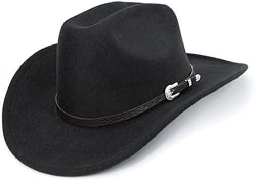 Sombrero vaquero occidental para hombres y mujeres, sombrero Fedora clásico enrollable con cinturón de hebilla (talla: M), Negro - Cuadrado, M
