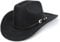 Western Cowboy Hat for Men Women Classic Roll Up Fedora Hat with Buckle Belt(Size:S-M), Black - Square, M