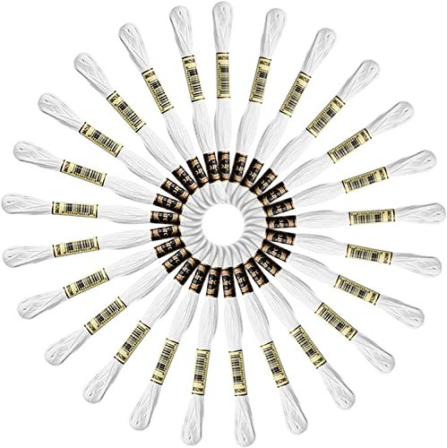 Huimai 25 Skeins Weiß Stickgarne Embroidery Floss Kreuzstich Embroidery Threads perfekt für Freundschaftsbänder und Zum Nähen von Stickereien (Weiß)
