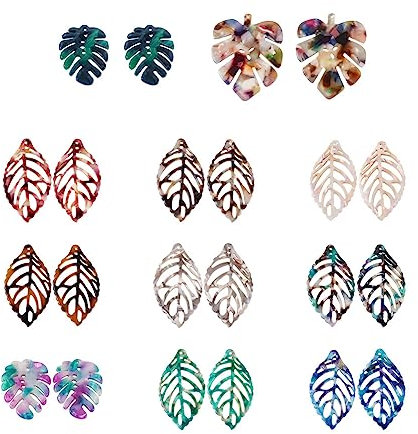Cheriswelry 24 Stück Harz-Blatt-Anhänger, Monstera-Blätter, Charm-Perlen für DIY-Handwerk, Ohrringe, Halsketten, Armbänder, Schmuckherstellung