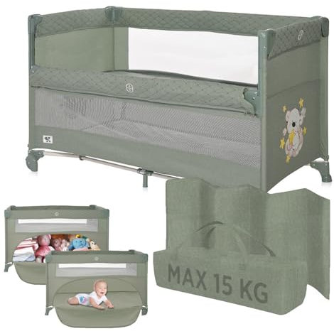 Dermodiva Lettino da Viaggio Co-Sleeping 0-4 anni Lorelli, Sponda Reclinabile, Materasso in Memory, Kit Doppia Altezza, Borsa per il Trasporto, Richiudibile e Trasportabile (iceberg green)