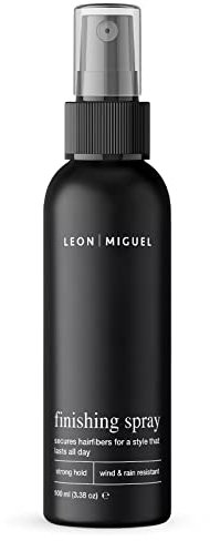 LEON MIGUEL finishing spray, Fixierspray für Streuhaar und Schütthaar, Haarverdichtung, Spezialspray zur Fixierung und Versiegelung von hairfibers, wind- und wetterfest - 100ml
