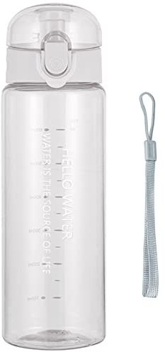 Lizbin Water Bottle Sports Water Bottle, Reusable Clear Water Bottle BPA-Free Water Bottle, Leak-Proof Plastic Water Bottle with Carrying Strap, Flip Top Drink Bottles for Travel Gym (26oz, White)