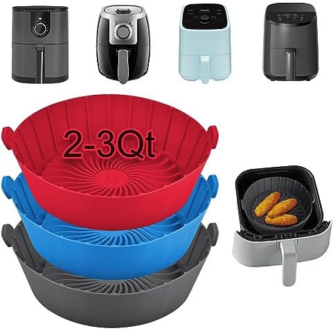 SIUDANGKA Wiederverwendbare Silikon-Luftfritteusen-Einlagen, für 1-2 qt Luftfritteusen, 3 Stück, antihaftbeschichtet, rund, Pergamentpapier, AirFryer Liner kompatibel mit Ninja Mini, Instant Vortex 2