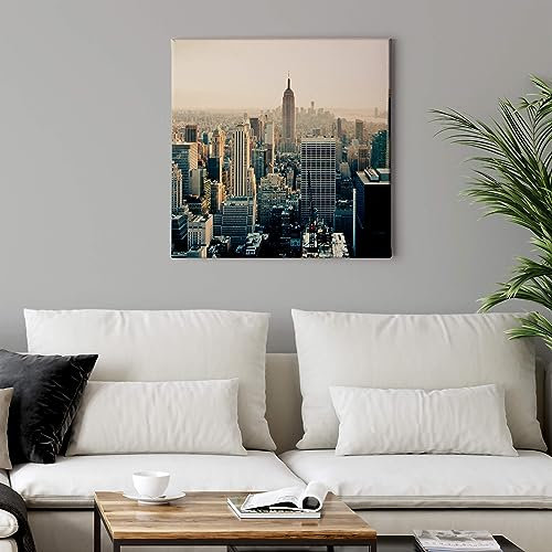 A.S. Création Leinwandbild New York Skyline Städte - Kunstdruck grau - 50x50 cm Quadratisch - moderne Wanddekoration Schlafzimmer Wohnzimmer Küche - Bild auf Keilrahmen