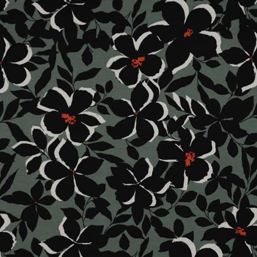 VmG-Store 1m Jerseystoff zum Nähen Baumwolljersey Nähstoff KEINE Meterware Kinderstoff (Blumen Moosgrün JB011)