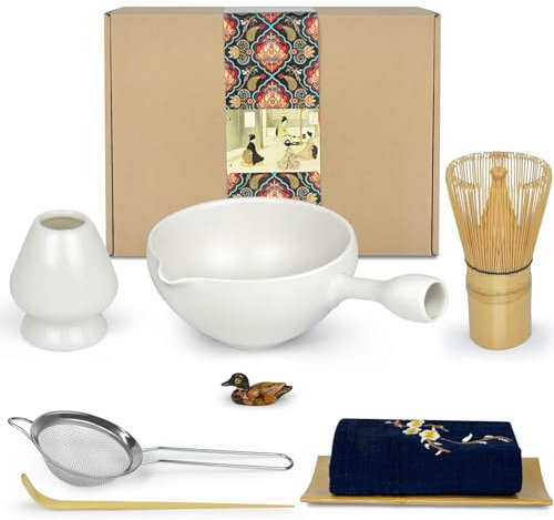 Artcome Matcha Ceremony Kit - Japanese Tea Set, Bowl, Whisk, Scoop, Strainer, Powder, 8 PCS