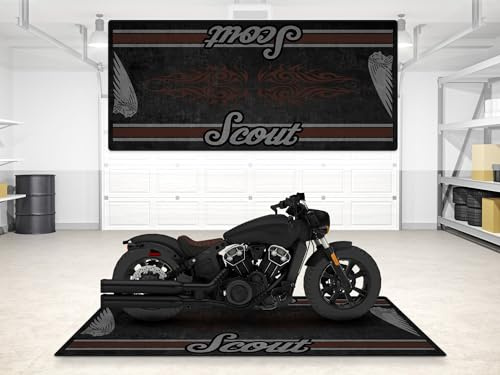 wibeart MPM Motorradmatte für Scout Bobber, waschbar, rutschfest, öl- und wasserabweisend, Parkmatte für Garage, Ausstellungsraum, Werkstat | Schwarzer Rauch 2 - Größe 2: 102 x 47/260 x 120 cm