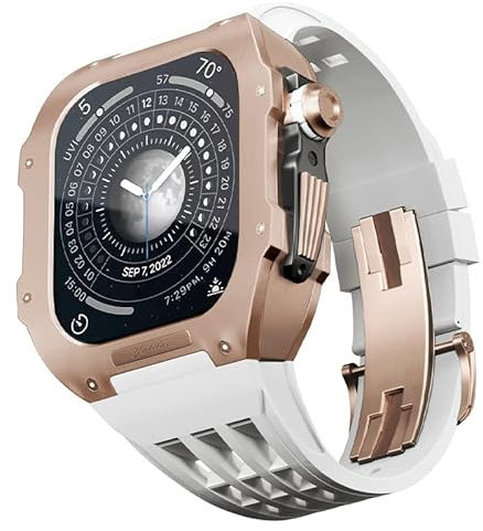 BRART Kit de modificación de reloj para Apple Watch 6 5 4 SE 44 mm caja de titanio+correa Viton, estuche de lujo y kit de modificación de banda (color: blanco 5, tamaño: 44 mm), 44MM, Agate