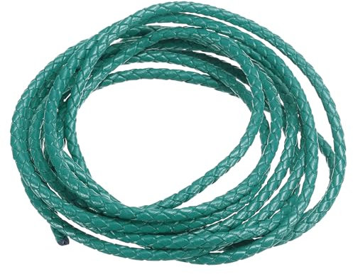 PATIKIL Round Braided Leather Cord, 3mm Round Braided Genuine Leather Cord Rope Folded for Crafts Jewelry Making Necklace Bracelets, Sky Blue (2.2 Yards)