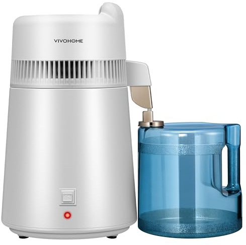 VIVOHOME Water Distiller Machine 304 Stainless Steel 6L with Smart Switch | Countertop Distilled Water Purifier Maker BPA Free Container for Home and Office Use White