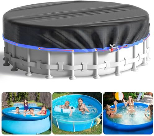 Bsmathom 12Ft Pool Covers for Above Ground Pools, 12 Foot Round Winter Pool Cover, Waterproof Oxford Fabric Hot Tub Cover Protector with Winch and Cable, Black