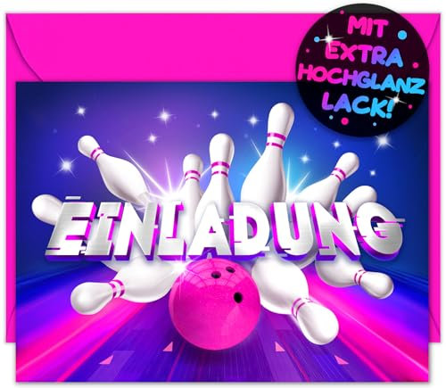 12x Bowling EINLADUNGSKARTEN KINDERGEBURTSTAG Junge Mädchen + 12x Umschläge - die Bowlingbahn PARTY Karten sind die Bowling EINLADUNG Jungen Kinder GEBURTSTAG KINDERPARTY Kegeln GEBURTSTAGSPARTY
