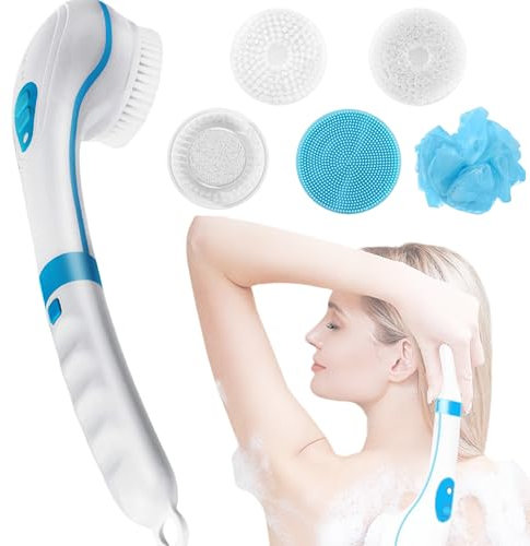 XUBX Cepillo De Ducha Corporal Eléctrico Cepillo Corporal, Multifunción Con 5 Puntas Exfoliantes IPX7 Impermeable, Masaje Rotatorio, Para Exfoliación, Limpieza De Cutis y Masaje, Cepillo Facial