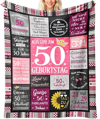 Keyck Regalo Donna 50 Anni, Regalo Donna Compleanno, Idee Regalo per Donna, Regali Compleanno Donna, Regalo per Amica Mamma, Nonna, Suocera, Donna Regalo Utili Coperta Pile 150x130CM Coperta Picnic