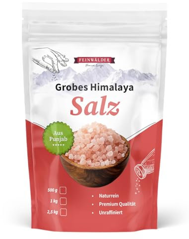 Feinwälder® 1kg Himalaya-Salz grob & 100% naturbelassen – Rosa Kristallsalz unraffiniert und ohne Zusätze, ideal zum Würzen, Kochen und für Wellness-Anwendungen - Kristall Steinsalz, Ursalz, Natursalz