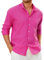 Enlision Chemise Fushia Homme en Lin Manches Longues Chemises Rose Été Coton Henley Shirts de Couleur Unie Leger Ample Casual de Plage M