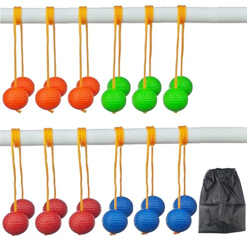 Zelerdo 12 Pack Ladder Toss Balls Ladder Balls Replacement Balls with Storage Bag for Toss Match (Red Blue Orange Green)