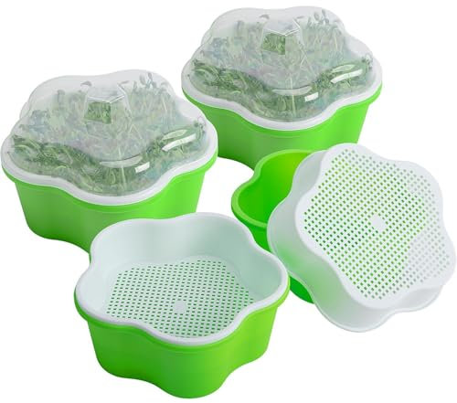 LATERN 4 Pezzi Vassoi per Germinazione Semi con Coperchio, 16CM Propagatore Idroponico Sano Senza BPA Vassoio per Germinazione Senza Terra per Coltivazione Fagioli Mungo, Erba Medica, Erba di Grano