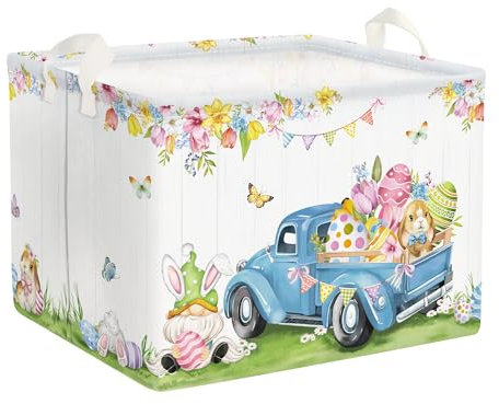 Clastyle Easter Rabbit Baby Laundry Hamper Collapsible Egg Clothes Kids Storage Basket Waterproof Boys Girls Toy Box for Bedroom,Flower,40x30x30 cm