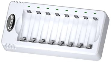Granicell AA AAA Rechargeable Batteries with 8 Bay Battery Charger, USB Smart Battery Charger, Type-C Connector with LED Display, Individual Slots for Ni-MH/Ni-CD Rechargeable Batteries