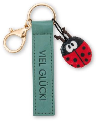 NICI Schlüsselanhänger Viel Glück! Kunstlederband grün 10cm mit Marienkäfer
