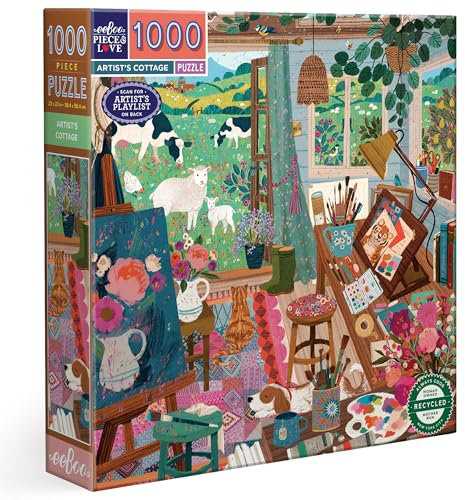 eeBoo Piece & Love – Artist's Cottage – 1000 Teile Puzzle – quadratisches Puzzle für Erwachsene, 23 x 23 cm, inklusive Bildreferenzeinsatz, glänzende Teile