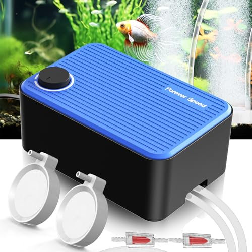 Forever Speed Aquarium Air Pump Ultra Quiet <40dB, 5.5W Infinite Adjustable Silent Aquarium Air Pump for Fish Tank Oxygen Pump Set with 2 outlet up to 400L, 240 L/H