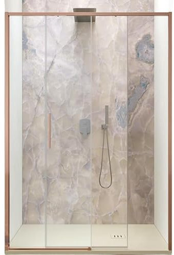 IMPALLI Box Doccia H200 Cm Estensibile 157-160 Cm Cabina Doccia A Nicchia Anta Scorrevole Chiusura Magnetica Cristallo Temperato 6 Mm Trasparente Doppia Clip Sgancio (ORO ROSA SPAZZOLATO 160)