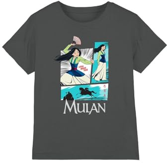 Mulan Action Panels Girls T Shirt, Charcoal, 5-6 Years