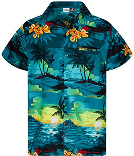 King Kameha Hawaiihemd Herren Kurzarm - Grünes Hawaii Hemd Männer Surfen - Hemd Herren Kurzarm Hawaii Outfit - Hawaiian Shirts for Men - Surf, Petrol Green, 8XL