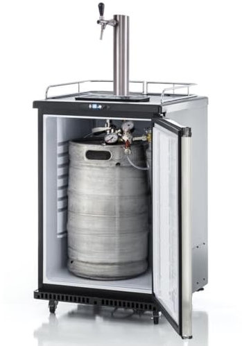 GDW Bierbar auf Rollen mit Reiling für max 50l Fass Komplettsets mit silberner Edelstahl-Schanksäule, Co2 in 425g, 500g oder 2kg & 4 versch. Kegs zur Auswahl (2000g Co2 Flasche, Köpikeg Typ D)