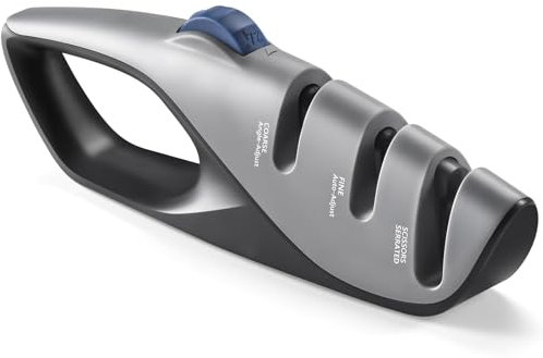 AZK Knife Sharpener UK Design - Multi-Angled All-in-One Knife sharpeners Set for Kitchen Knives, Serrated, Scissor, Blades & Pocket Knives Sharpener - Fine Slots, Ergonomic Handle & Non-Slip Base