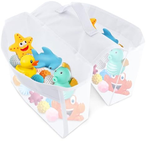 Rangement de jouets de bain pour bébé, 2 compartiments pour jouets de bain, accès rapide, convient pour le séchage des jouets et le rangement, grande ouverture pour baignoire